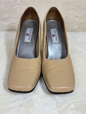 Vintage Pesaro Classic Square-Toe Block Heel Nude Pumps Size 8